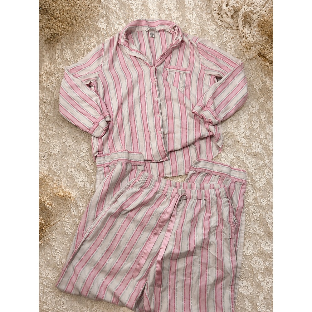 Victoria's Secret Pink White Stripe Pajama Set S Coquette Lounge Preppy Y2K